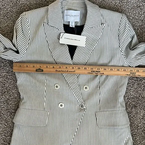 New Carolina Belle Neutral Pinstripe Blazer Jacket Academia Seersucker- Small - Picture 9 of 13